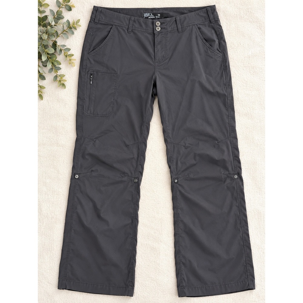 Prana Halle Hiking Pants Charcoal Gray Size 16 Regular Inseam Roll Up Leg